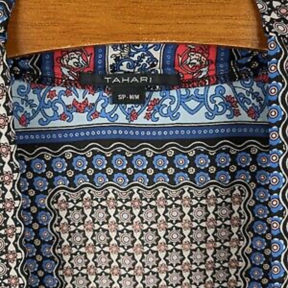 Tahari Blue Red Boho Kimono Wrap Duster Small Medium - Picture 5 of 6